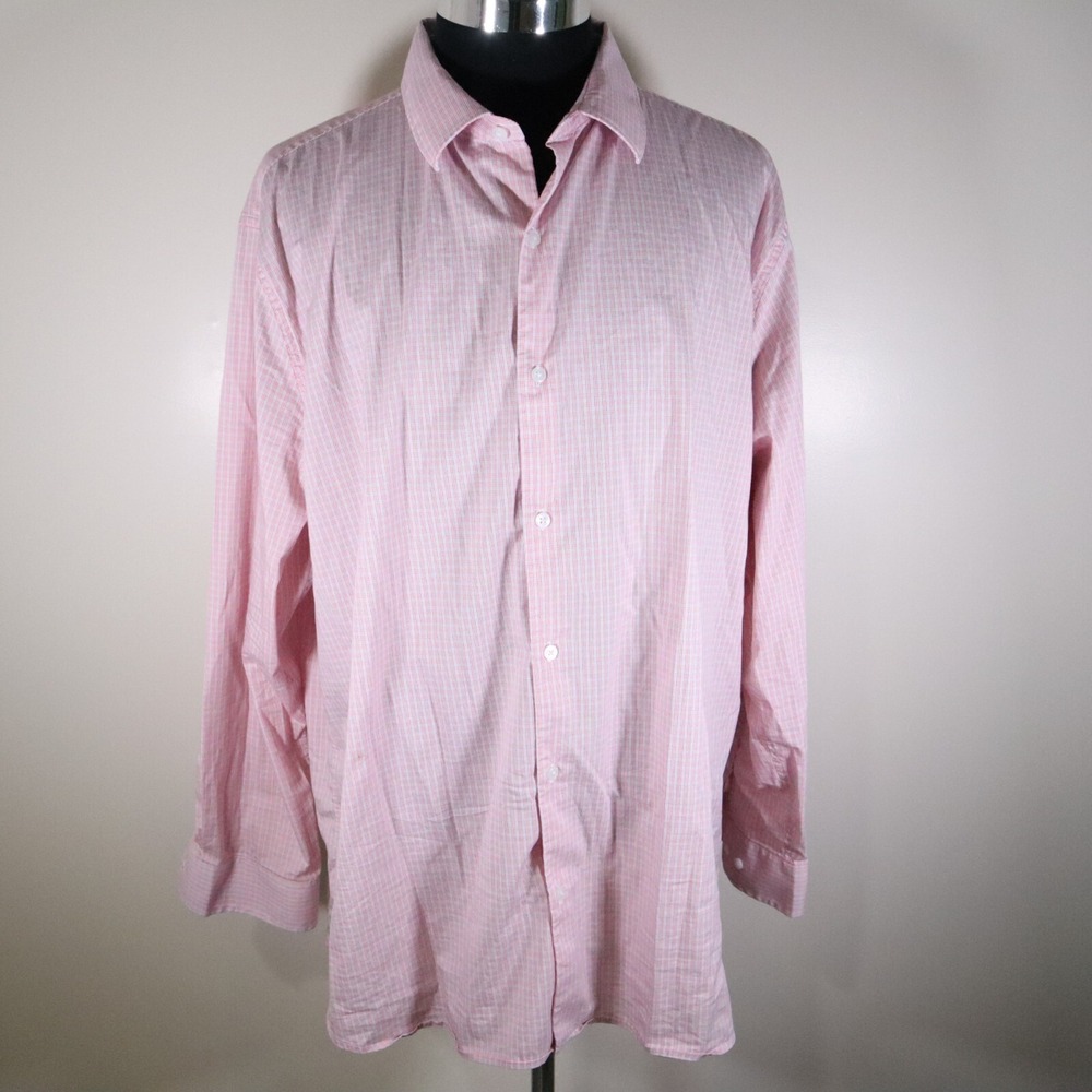 Fairlane Shirt Mens 2XL XXL Regular Stretch Button Up Pink Plaid Long Sleeve